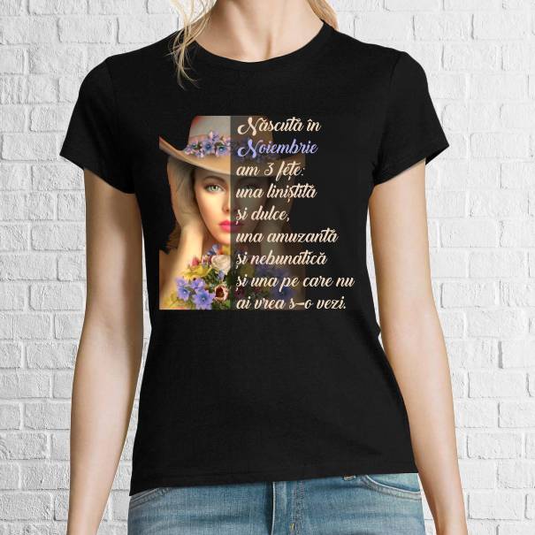 Tricou negru damă - Născută în noiembrie